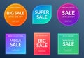 Sale sticker or label set. Price off tag and badge collection with colorful gradient. Discount and promotion icons. Vector. Royalty Free Stock Photo